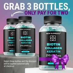 New Elements Biotin Gummies closeup keratin highlights keratin for stronger hair and nails.