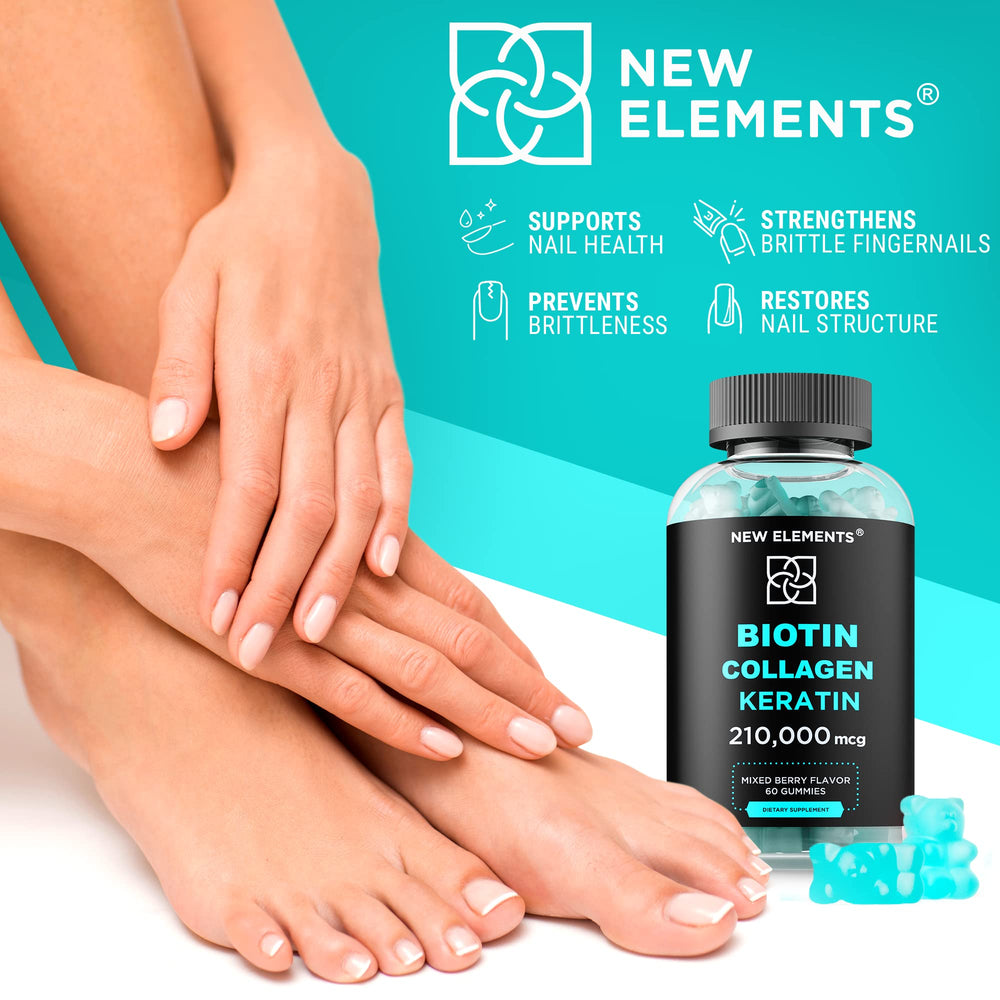 New Elements Biotin Gummies label info clear dosage and suggested use.