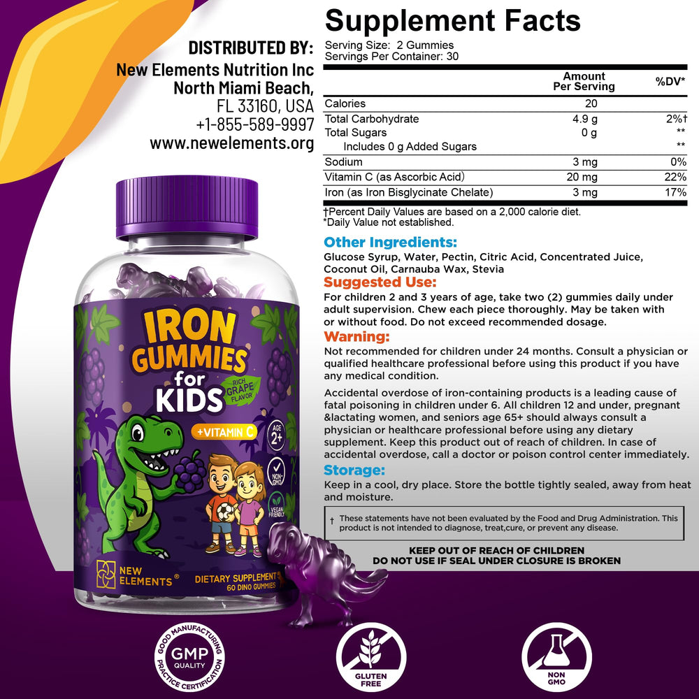 Serving idea for New Elements Iron Dinosaur Gummies on a kid-friendly snack plate.