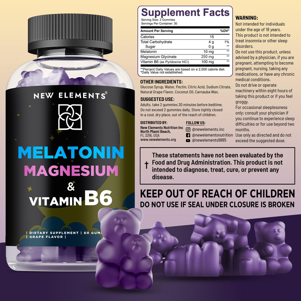 New Elements Melatonin Gummies in a glass – ideal for a relaxing evening ritual.