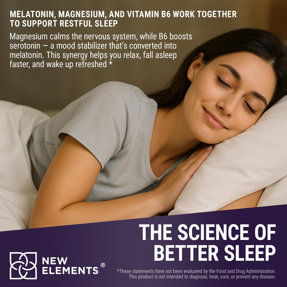 New Elements Melatonin Gummies packaging highlights gluten-free, non-GMO formulation.