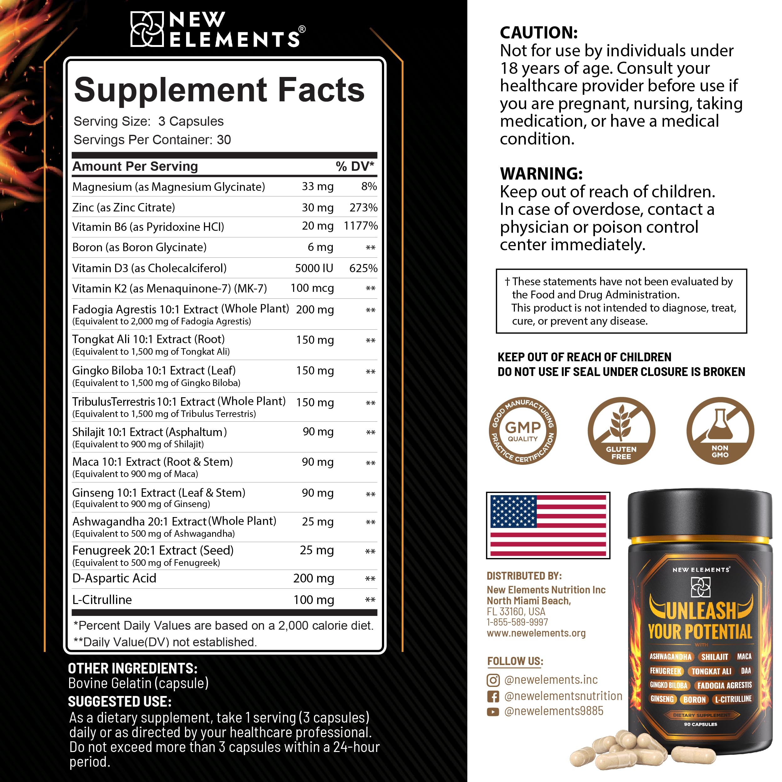 New Elements Test Booster Shilajit adaptogen for recovery.