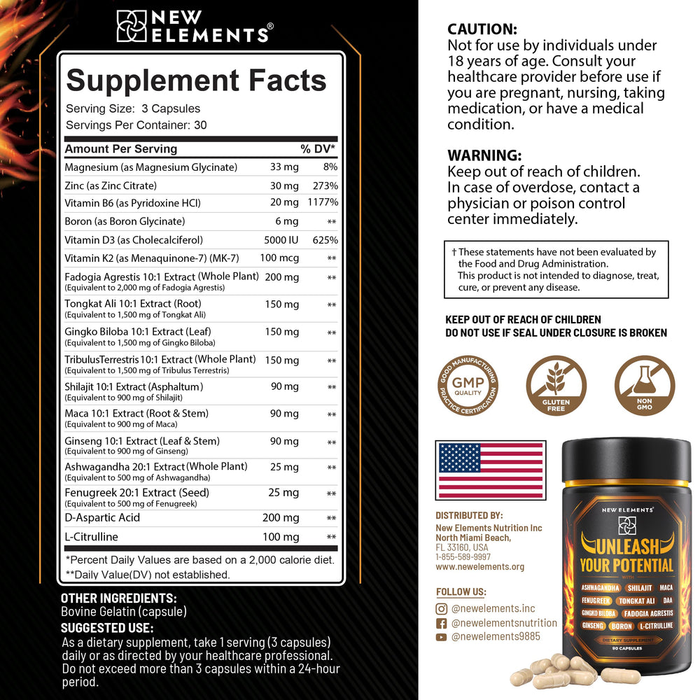 New Elements Test Booster Shilajit adaptogen for recovery.