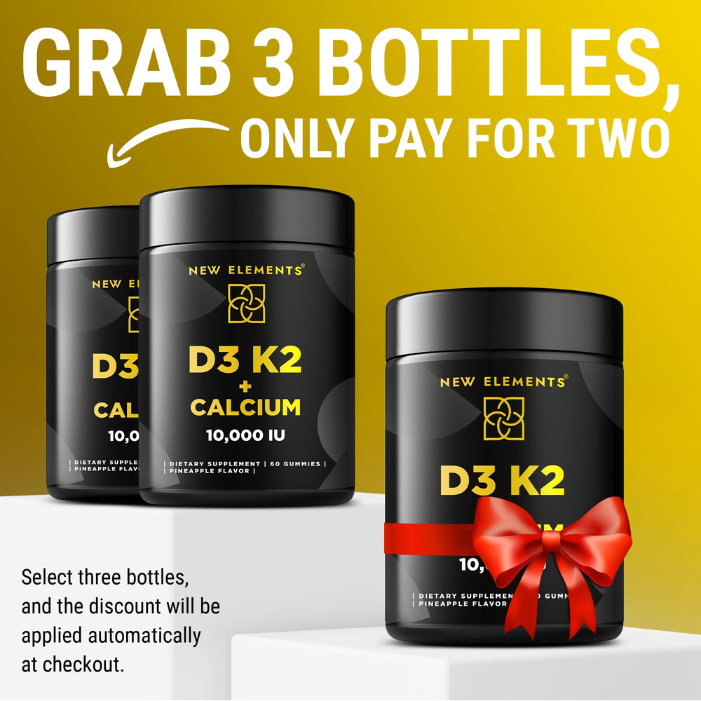 New Elements Vitamin D3 K2 Gummies closeup showing gummy texture and color