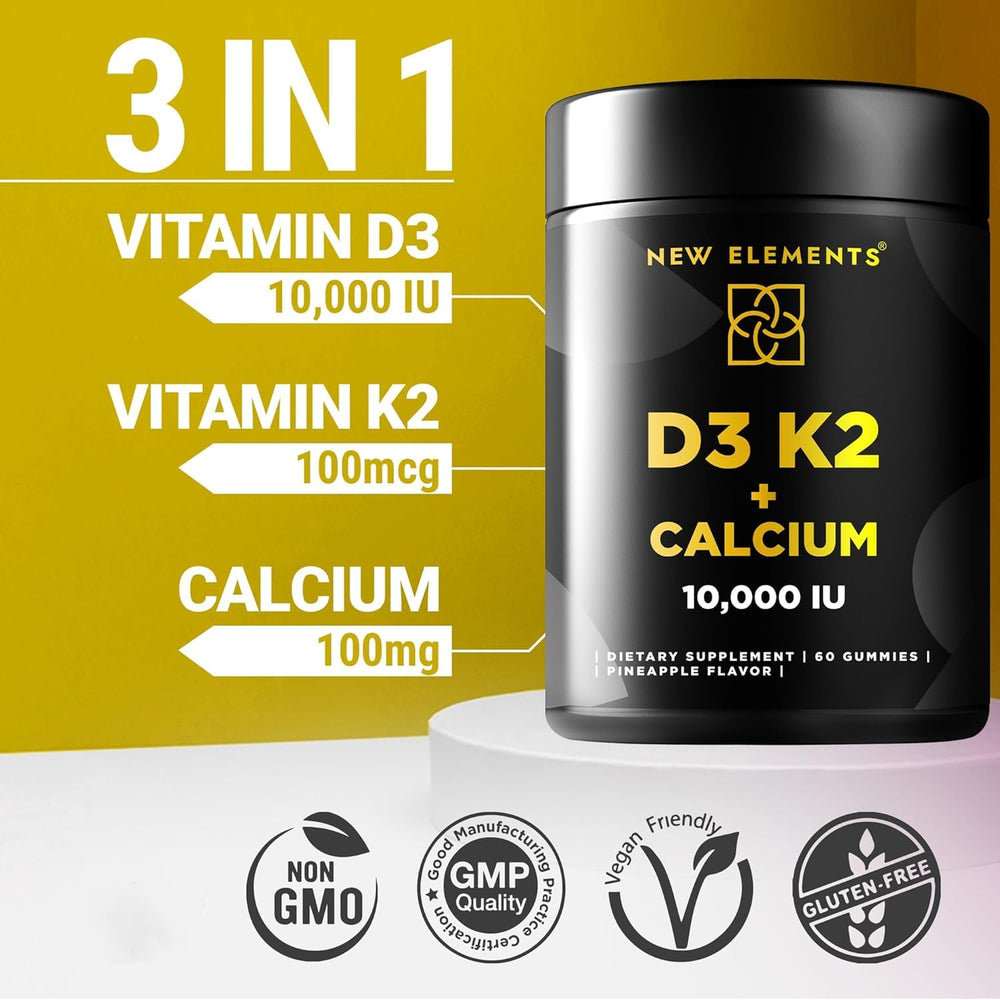 New Elements Vitamin D3 K2 Gummies packaging with product label