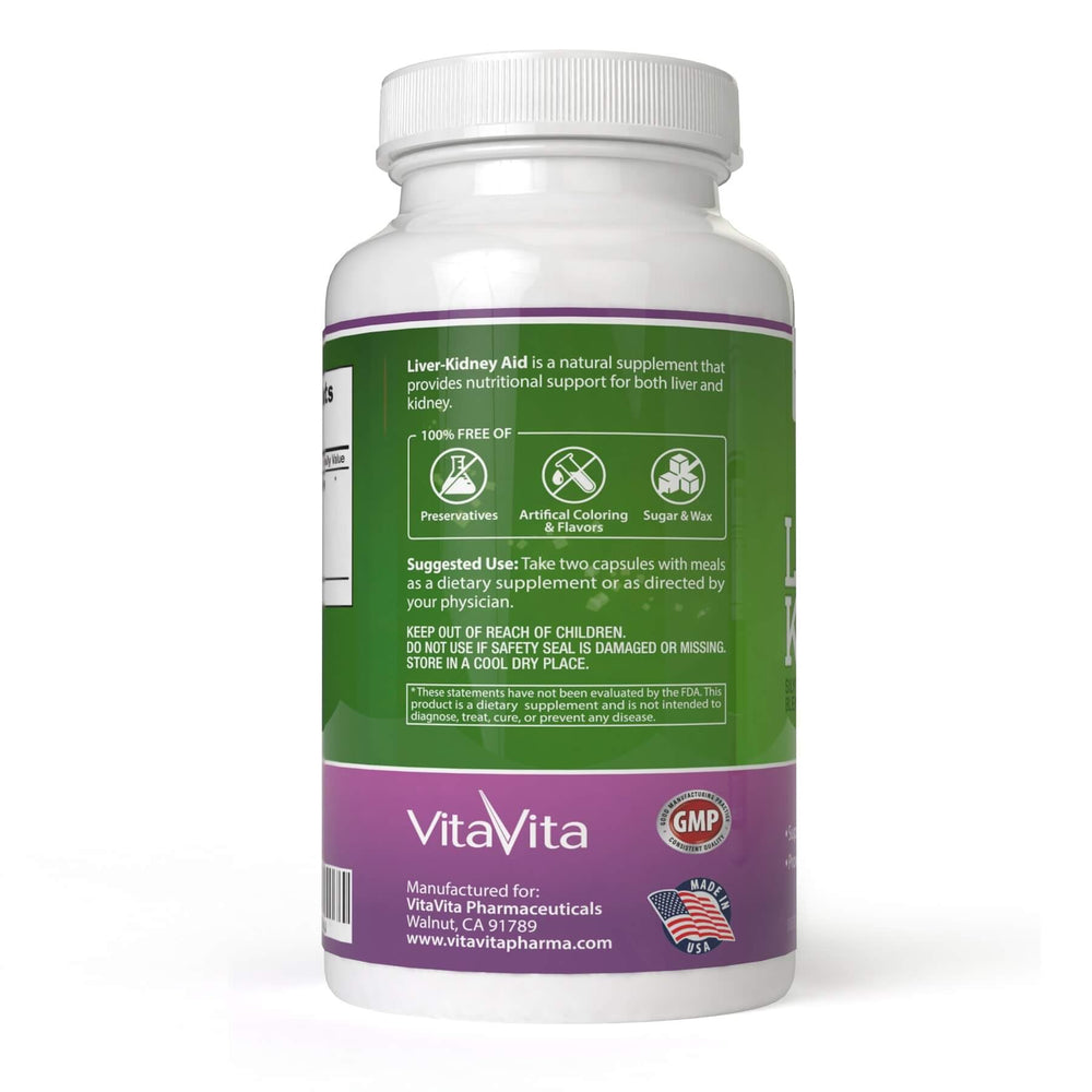 New Green Nutrition Liver Kidney Aid bottle pouring capsules into hand