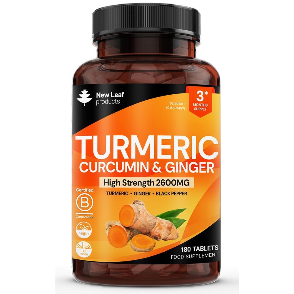 New Leaf Turmeric bottle front demonstrates easy daily use.