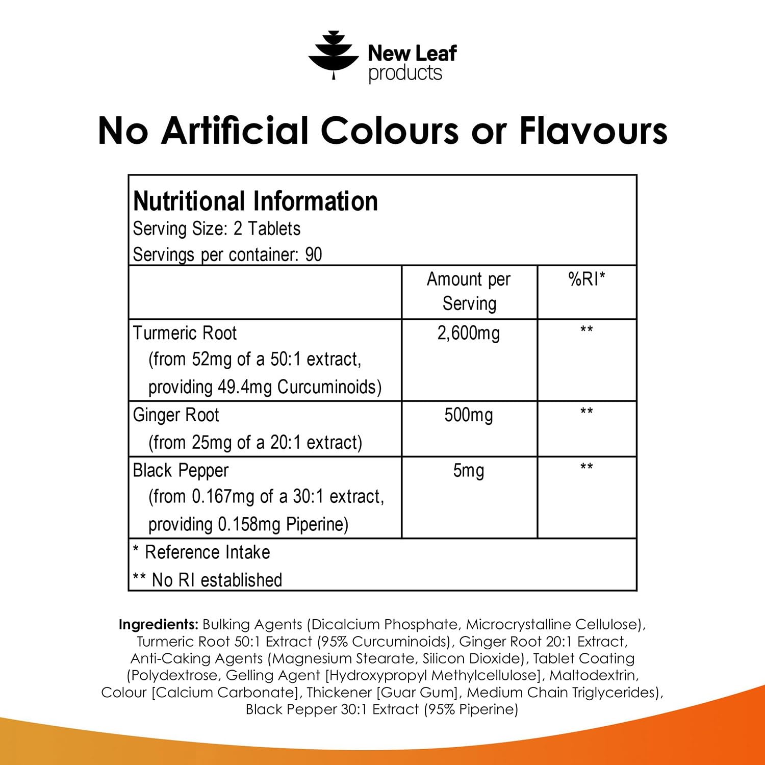 New Leaf Turmeric bottle packaging highlights three-month supply value.