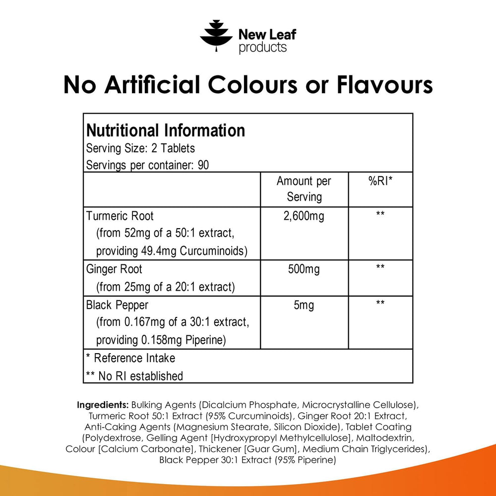 New Leaf Turmeric bottle packaging highlights three-month supply value.