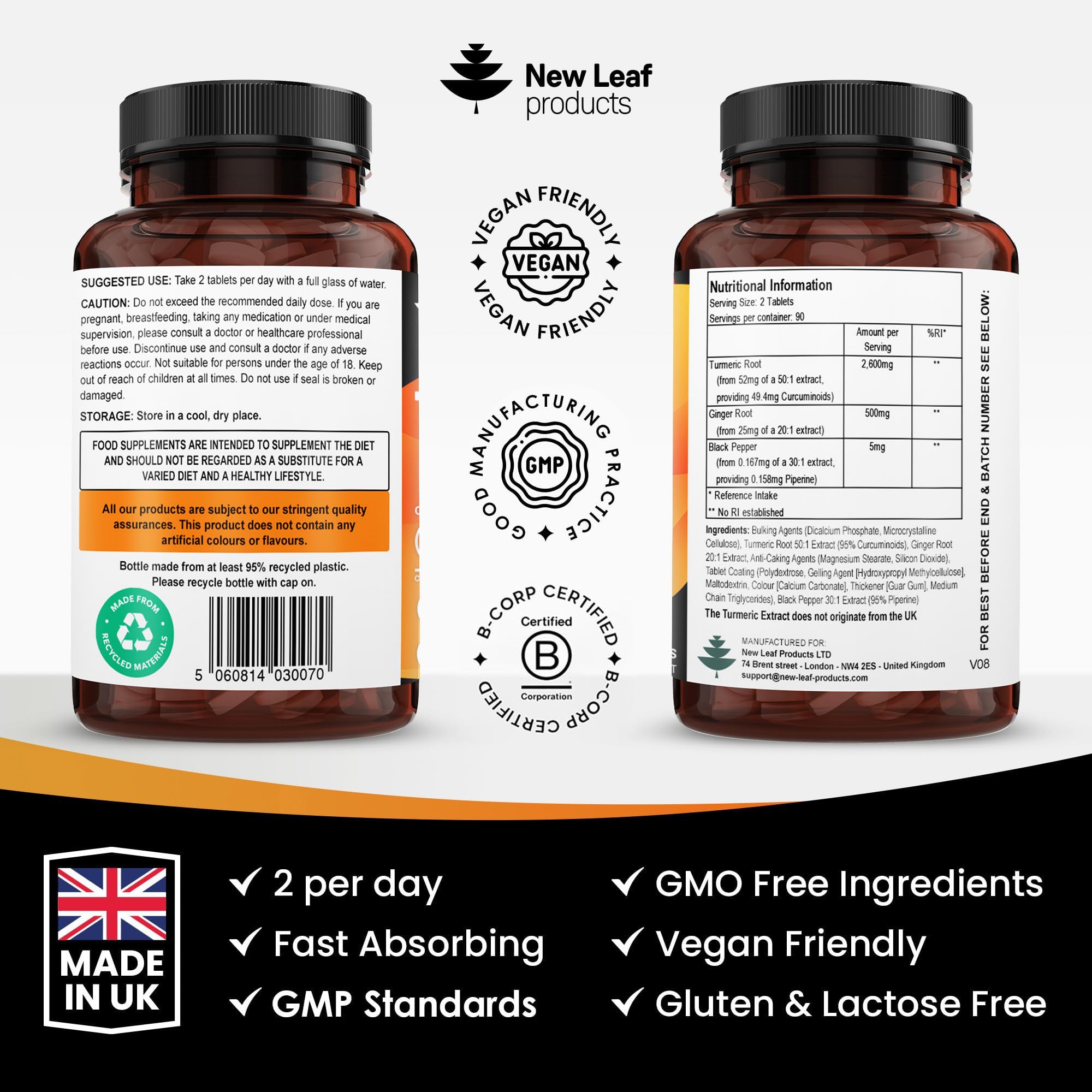 New Leaf Turmeric tablets daily-use scene encourages consistent routine.