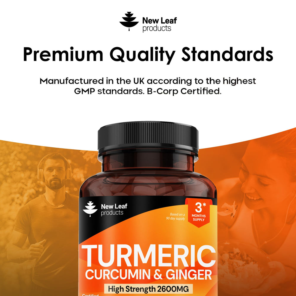 New Leaf Turmeric tablets serving image displays two-tablet serving.