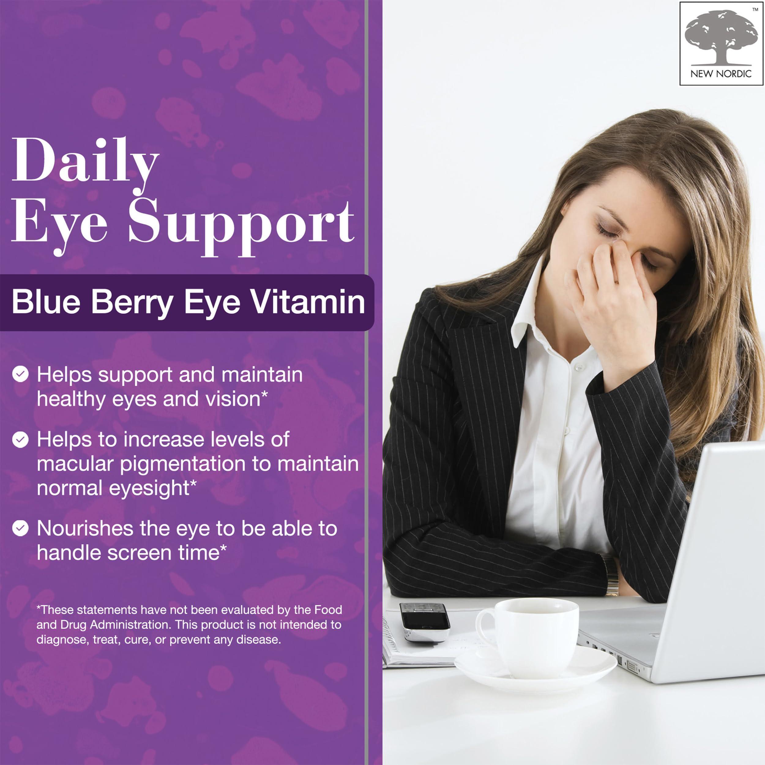 NEW NORDIC bilberry-lutein-dietary-supplement-label highlights antioxidant-rich formula.