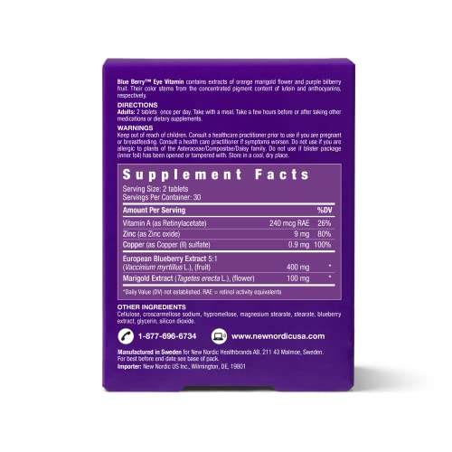 NEW NORDIC eye-health-support-bottle shows bilberry and lutein benefits for vision.