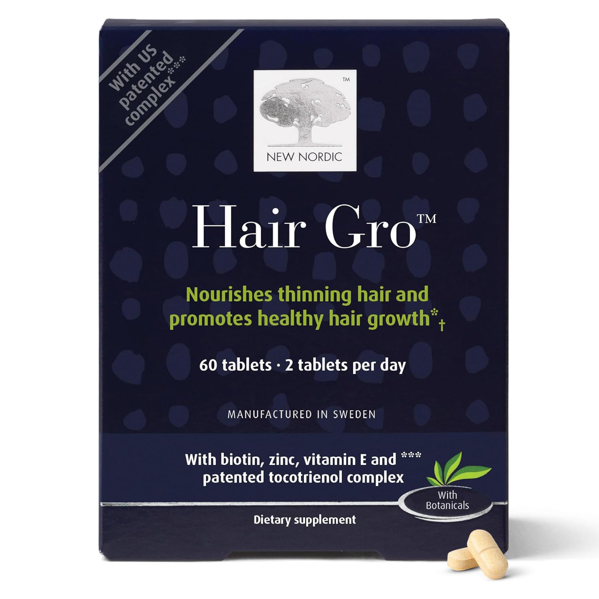NEW NORDIC Hair GRO bottle front showcasing vegan formula for hair vitality.
