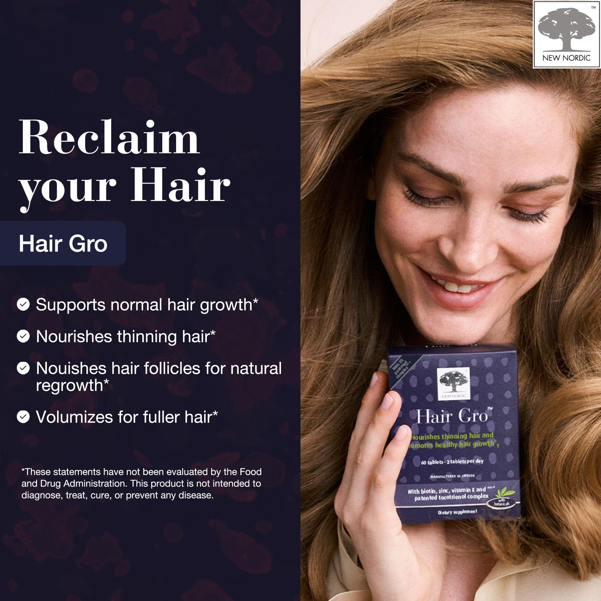 NEW NORDIC Hair GRO apple extract highlights natural follicle nourishment.