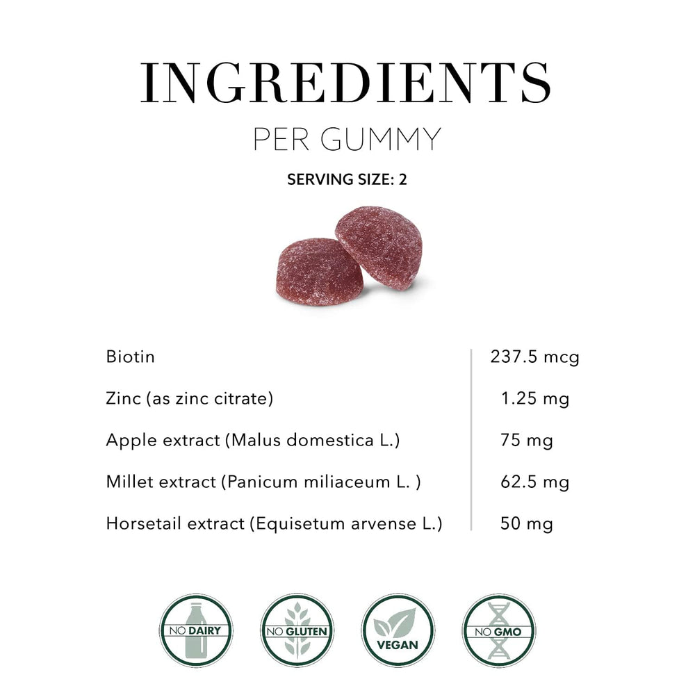 NEW NORDIC Hair Volume Gummies bottle back highlights Biotin and herbal blend.