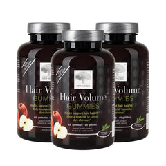 NEW NORDIC Hair Volume Gummies bottle front promotes vegan daily vitamins for hair vitality.