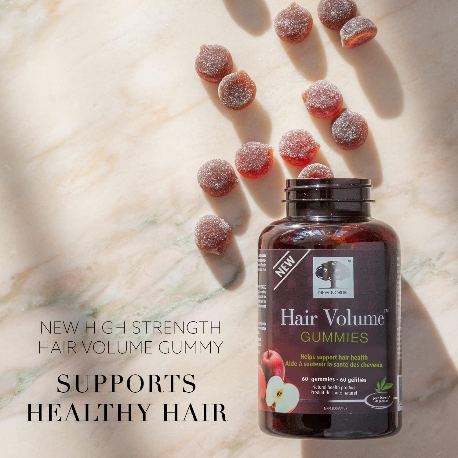 NEW NORDIC Hair Volume Gummies gummies close-up reveals chewy texture.