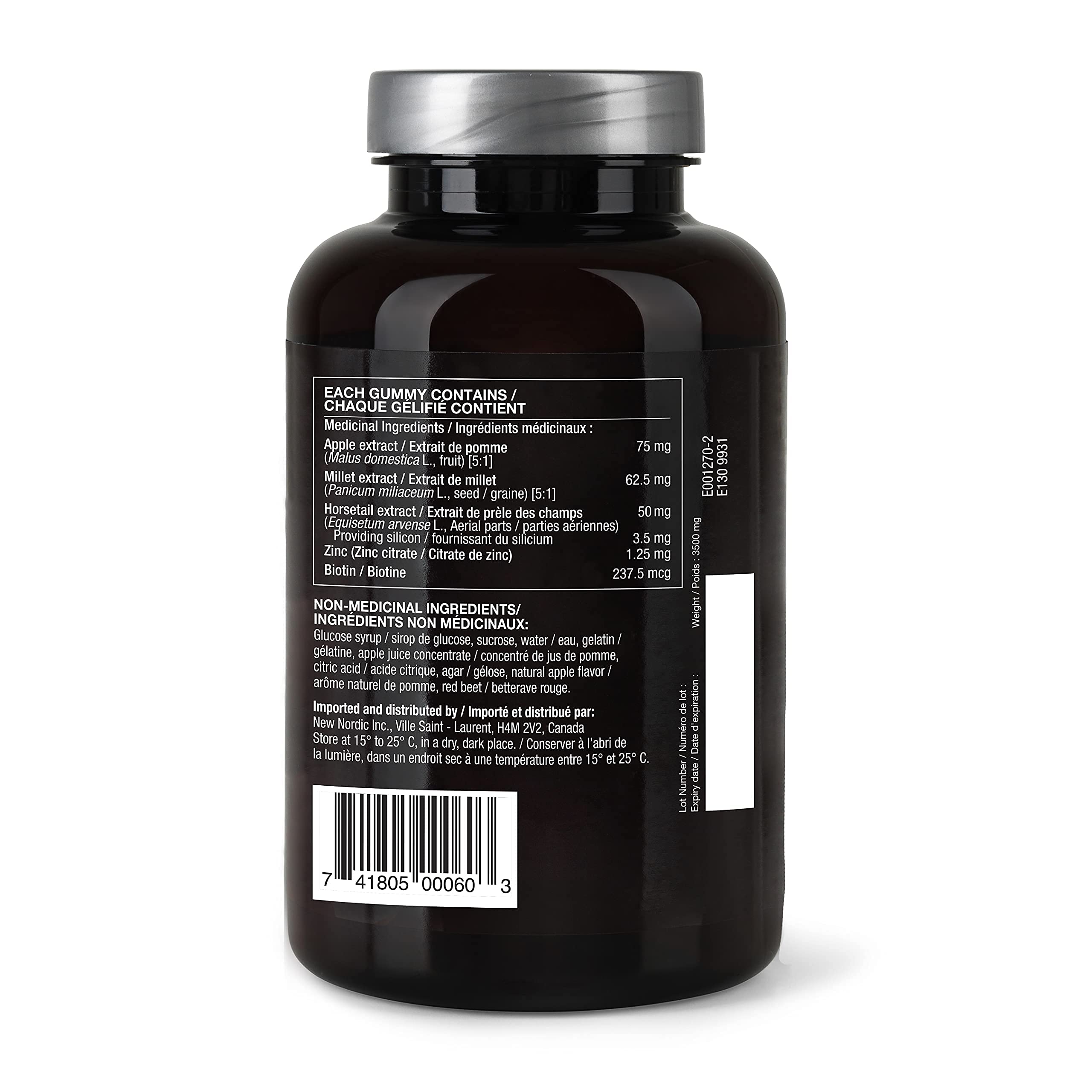 NEW NORDIC Hair Volume Gummies ingredients close-up with Biotin and herbal blend.