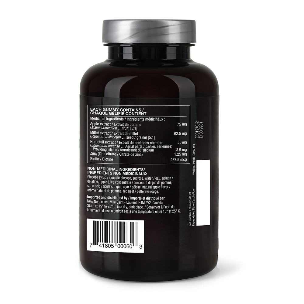 NEW NORDIC Hair Volume Gummies ingredients close-up with Biotin and herbal blend.