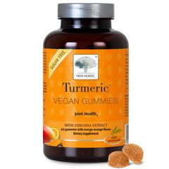 New Nordic Turmeric Curcumin Gummies bottle showcasing mango orange flavor for daily joint support