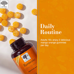 New Nordic turmeric gummies on a light surface with mango orange aroma