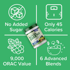 New Vitality Royal Greens scoop-measure illustrates convenient serving for smoothies
