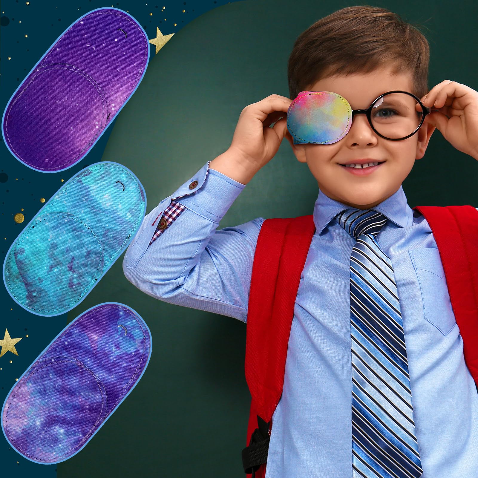 Newcotte pack of 12 eye patches with assorted starry patterns for kids.