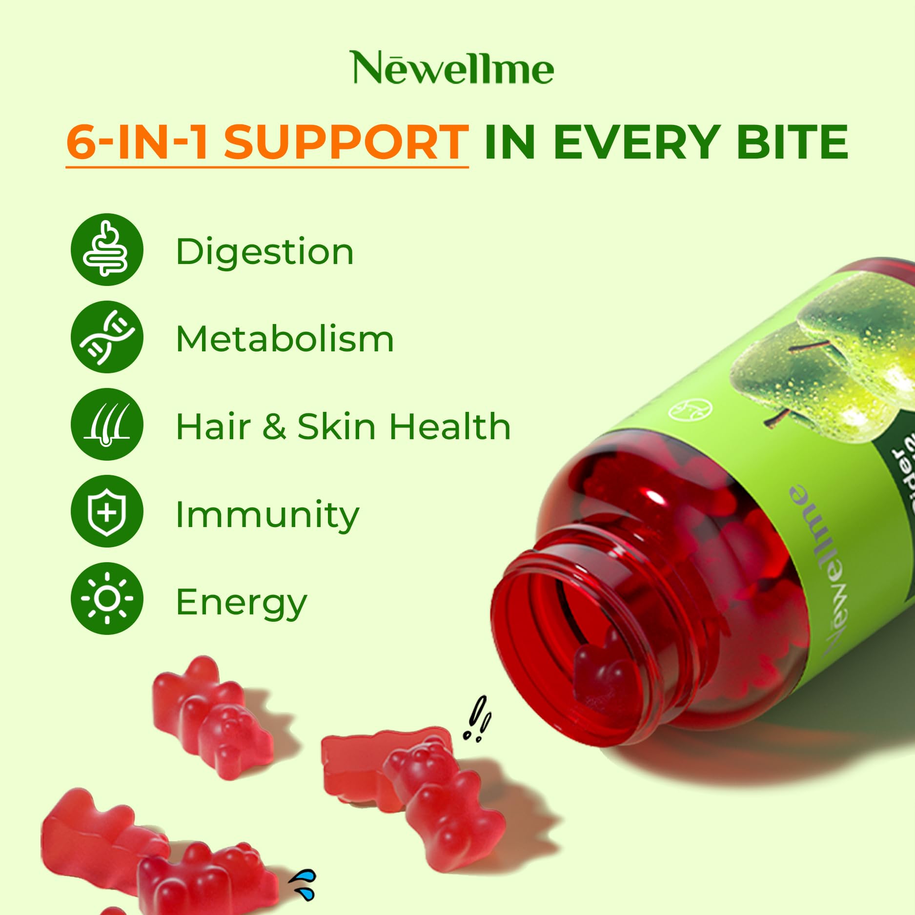 Close up of fruity gummies highlighting natural apple cider vinegar flavor.