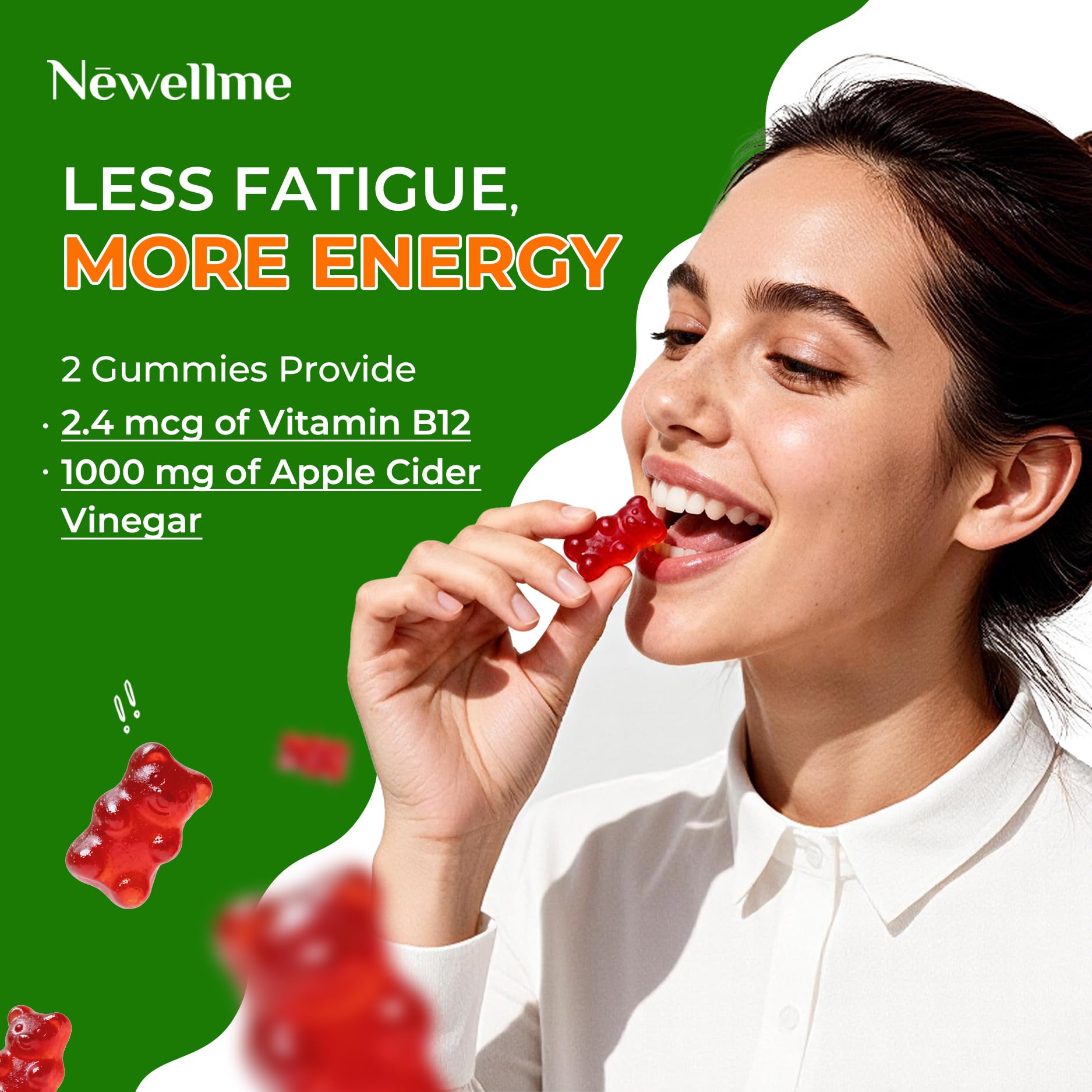 NEWELLME daily wellness gummies with Mother & B12, smooth apple flavor.