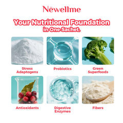 NEWELLME Happy Cleaner Super Greens pack back showing ingredients and vegan claim
