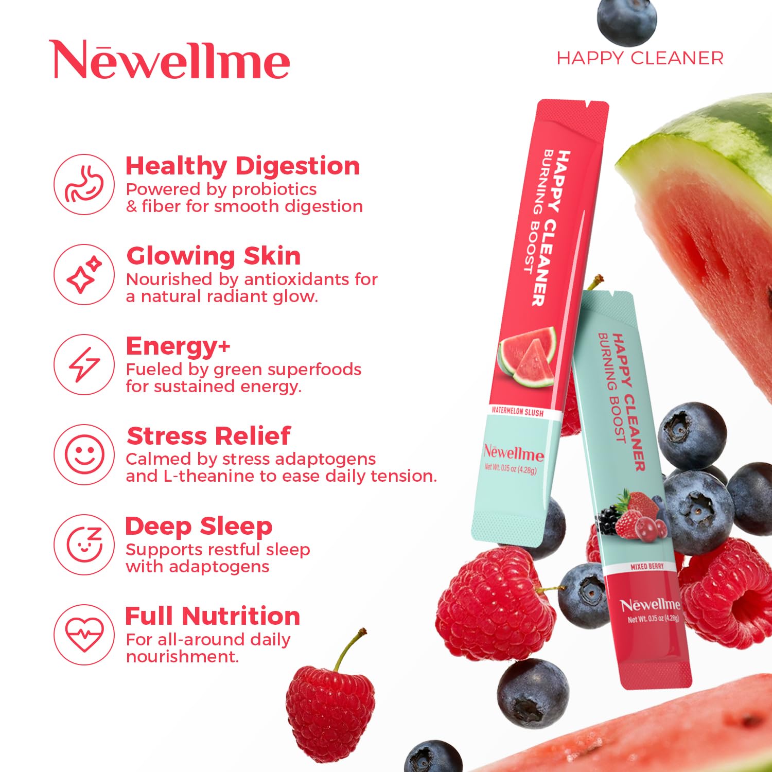 NEWELLME Happy Cleaner Super Greens Watermelon glass for easy hydration