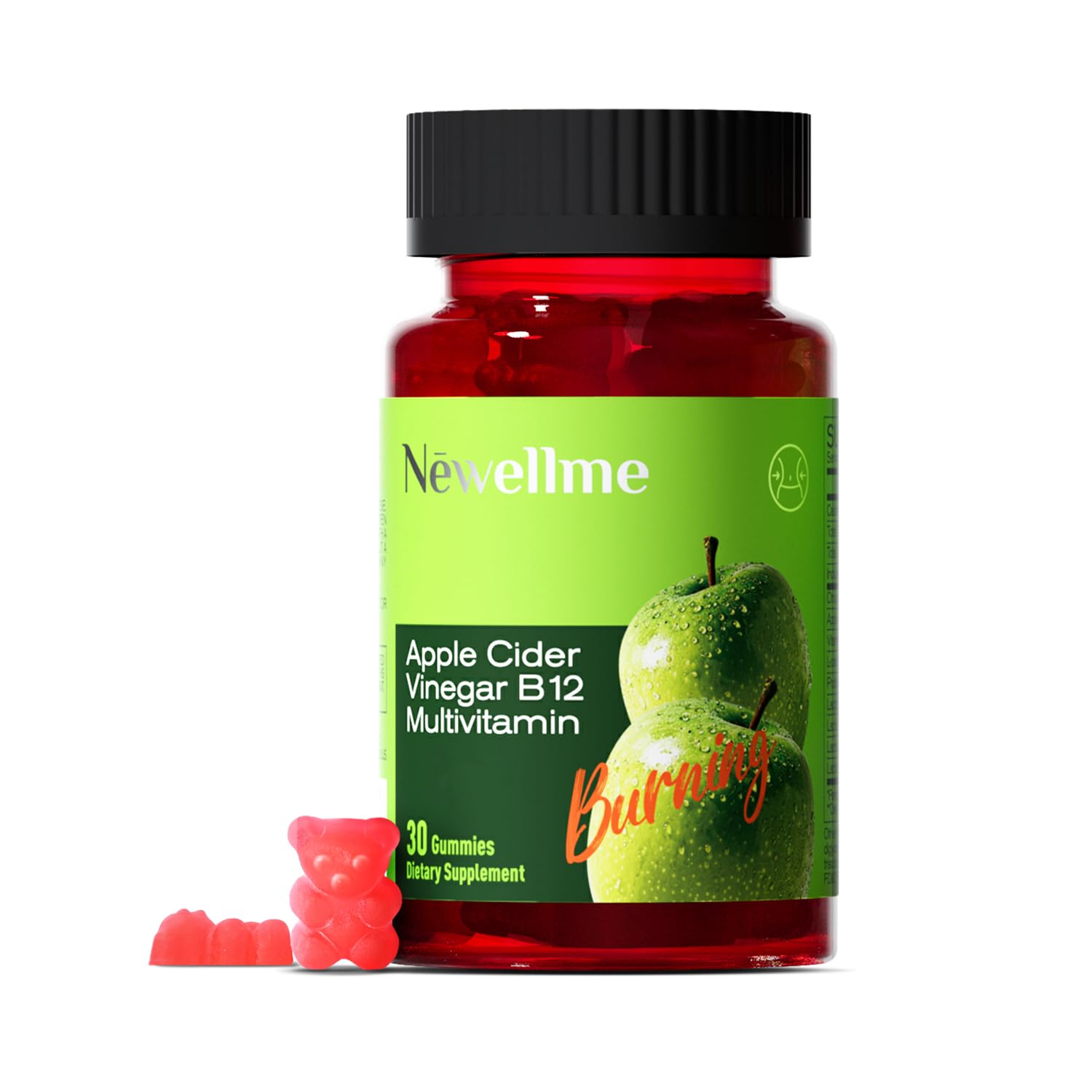 NEWELLME Sugar-Free ACV Gummies bottle on shelf highlighting natural ingredients and digest support.