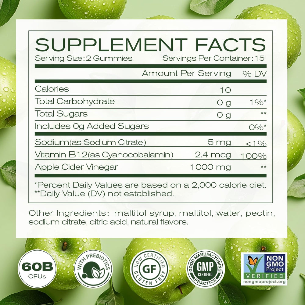 NEWELLME Sugar-Free ACV Gummies ingredients label featuring clean, non-GMO formulation.