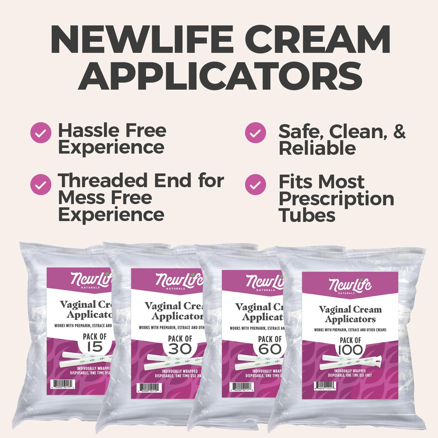 NewLife Naturals – aplicadores de crema vaginal desechables, listos para uso único.