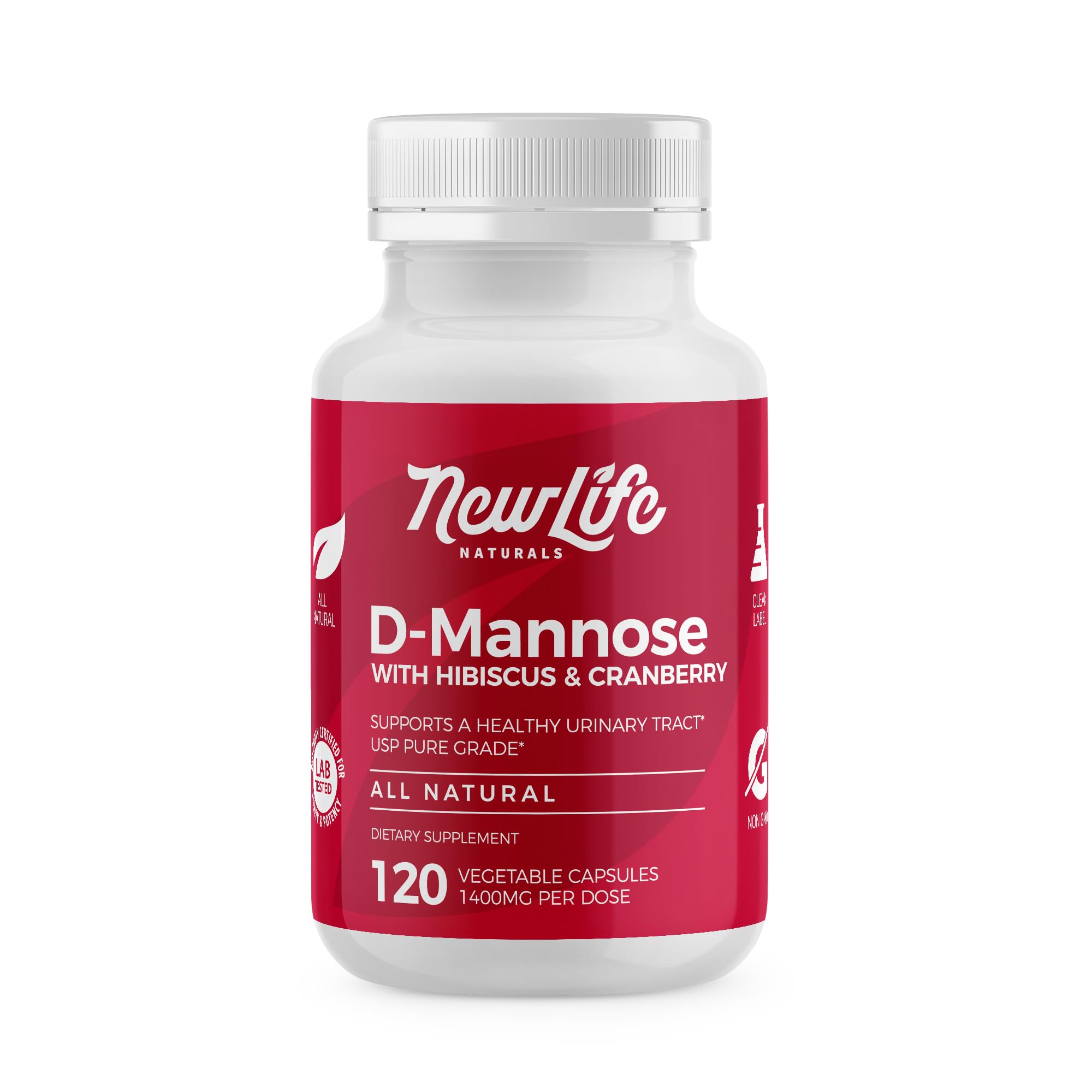 NewLife Naturals D-Mannose capsules bottle front view for urinary health.