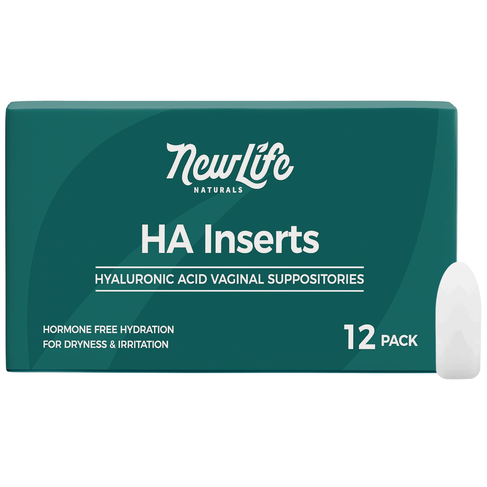 NewLife Naturals Hyaluronic Acid Vaginal Suppositories 5mg pack front view showing daily moisture support
