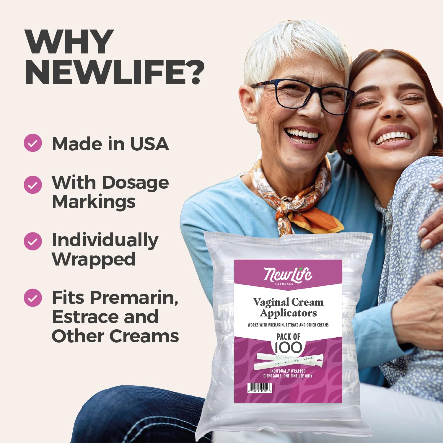 Individually wrapped NewLife Naturals applicator ensures hygienic one-time use.