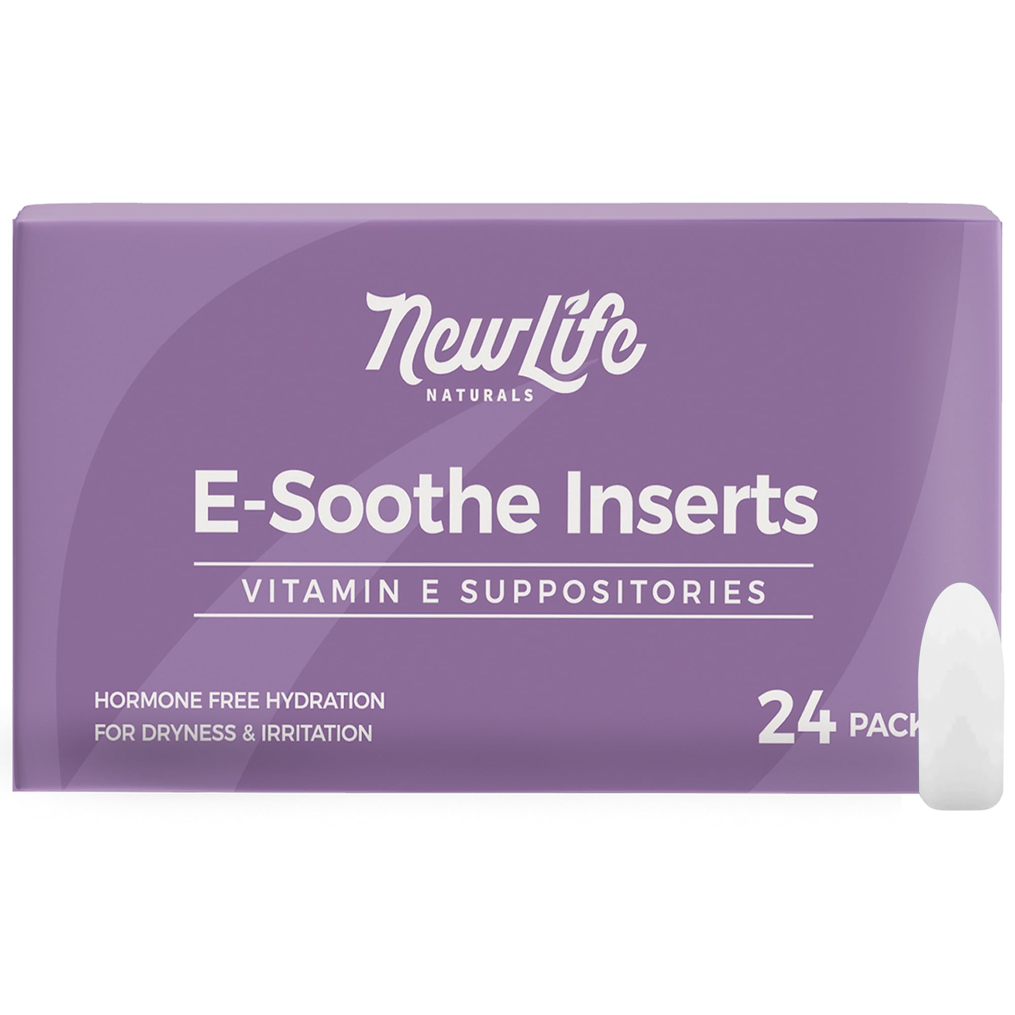 NewLife Naturals Vitamin E Suppositories 38IU packaging for discreet feminine care.