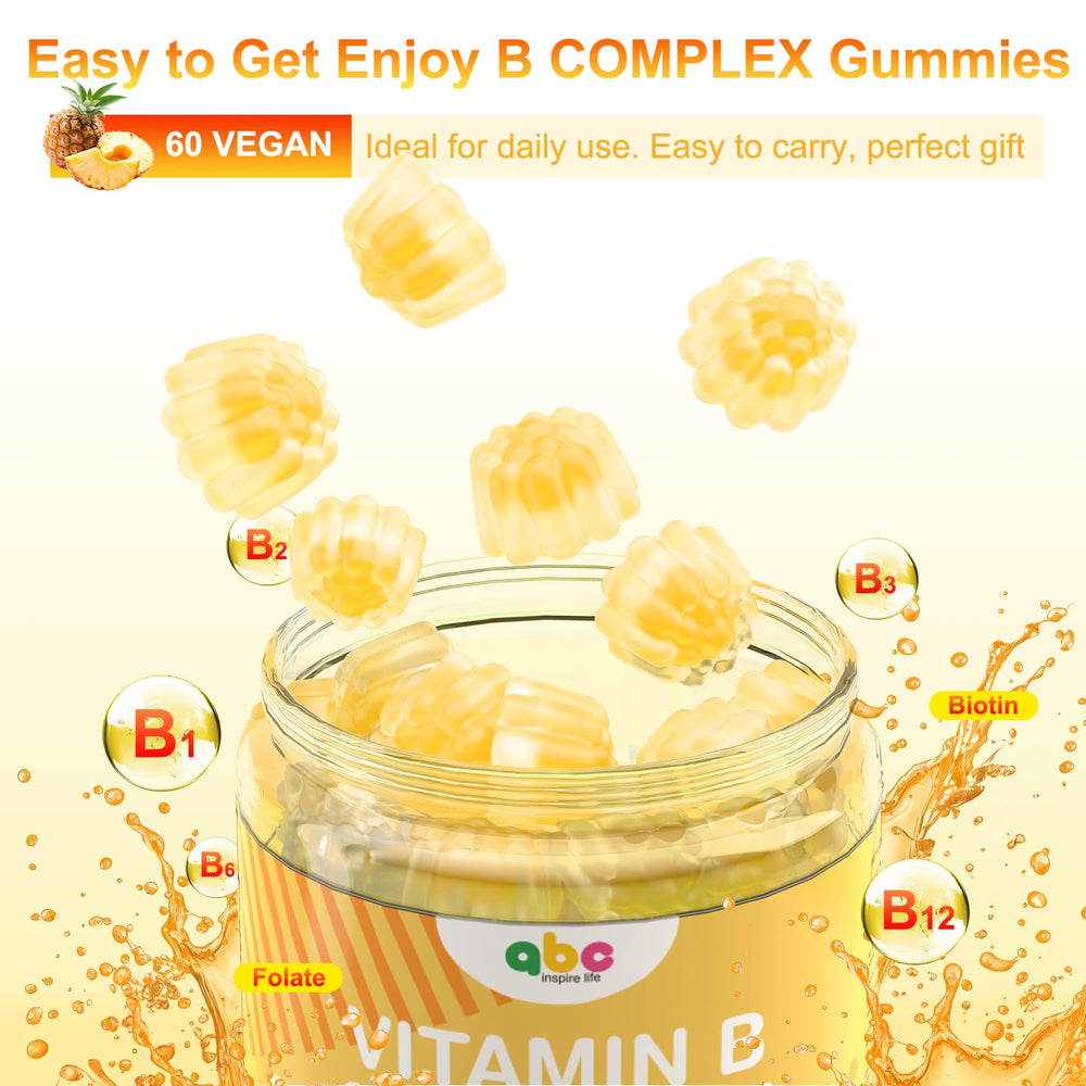 NEWOLITE Vitamin B Complex Gummies ingredients panel, rich B-vitamin blend for daily metabolism.