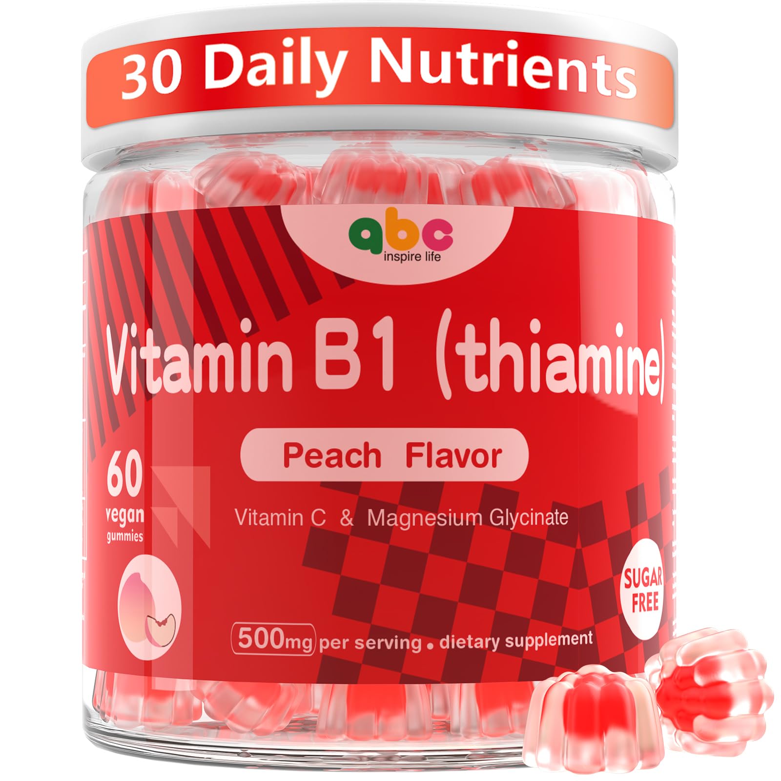 NEWOLITE Vitamin B1 Gummies peach-flavored bottle for easy daily energy support