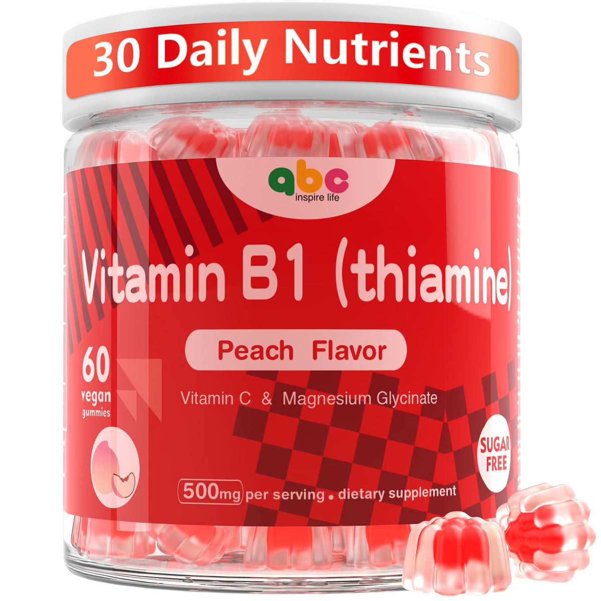 NEWOLITE Vitamin B1 Gummies peach-flavored bottle for easy daily energy support