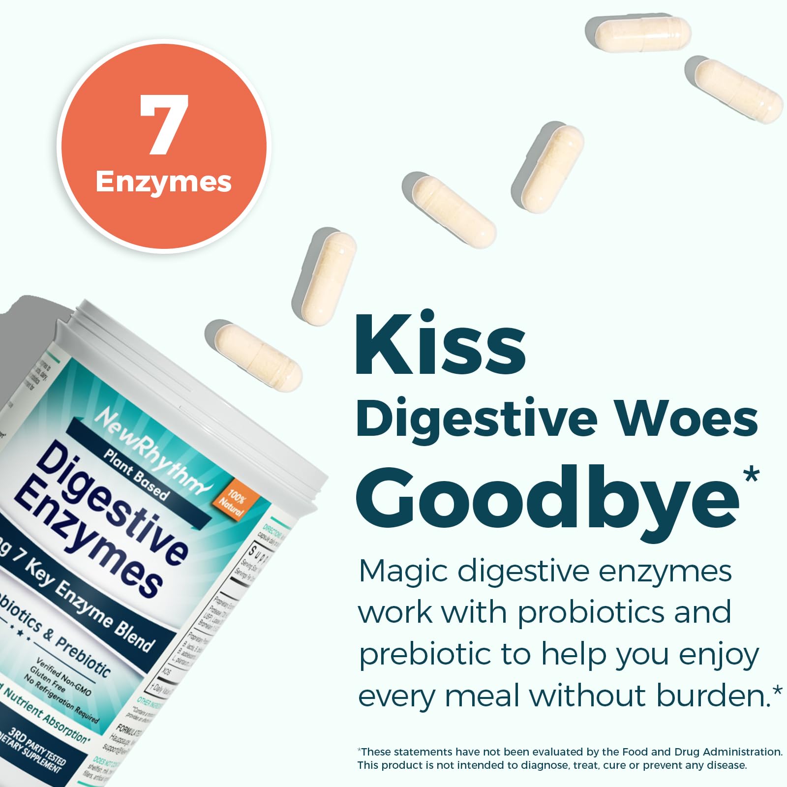 NewRhythm Digestive Enzymes capsules close-up showing convenient daily support
