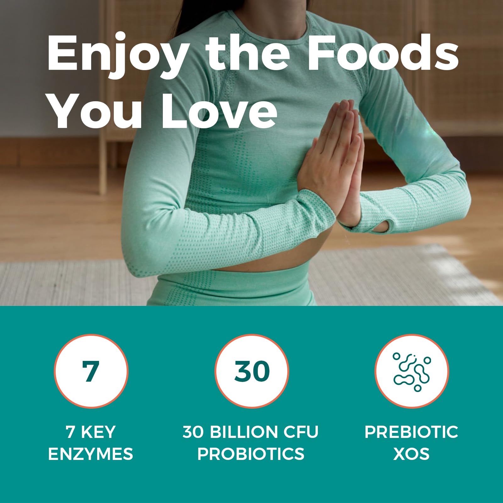 NewRhythm Digestive Enzymes ingredients panel lists seven plant enzymes