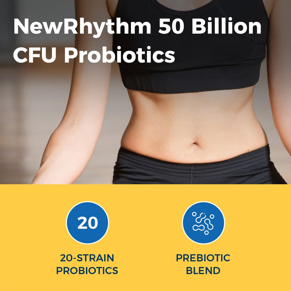 NewRhythm Probiotics shelf-stable bottle ready for storage without refrigeration.
