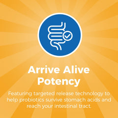 NewRhythm Probiotics shelf-stable packaging highlights no refrigeration needed.