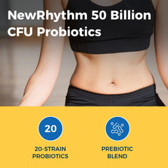 NewRhythm Probiotics Targeted-release technology illustration hints at acid resistance.