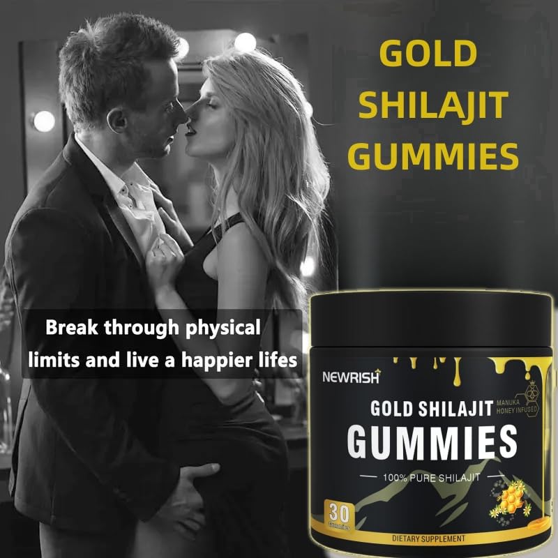 Newrish Shilajit Gummies close-up color signals rich mineral profile
