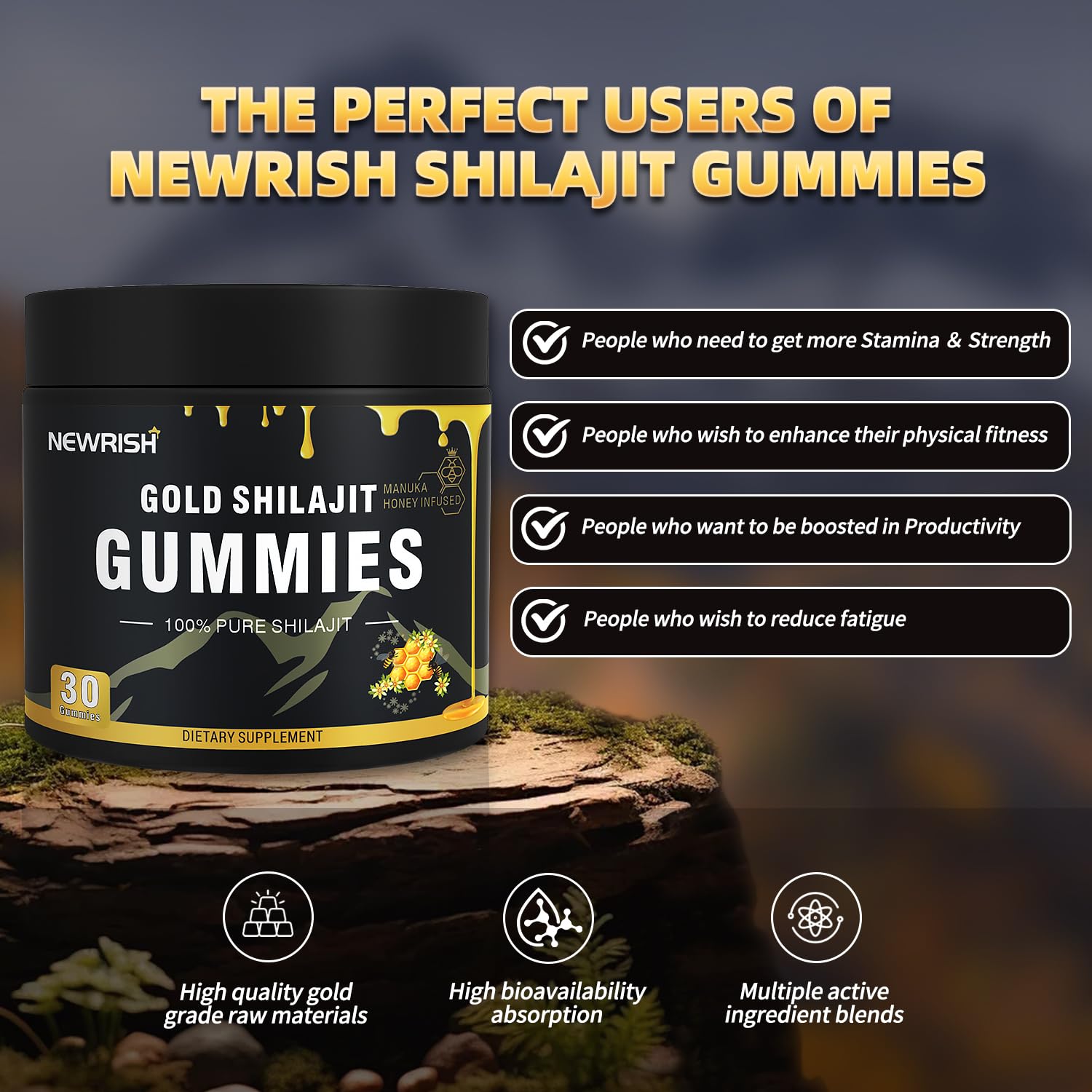 Newrish Shilajit Gummies on-the-go blister pack emphasizes portability