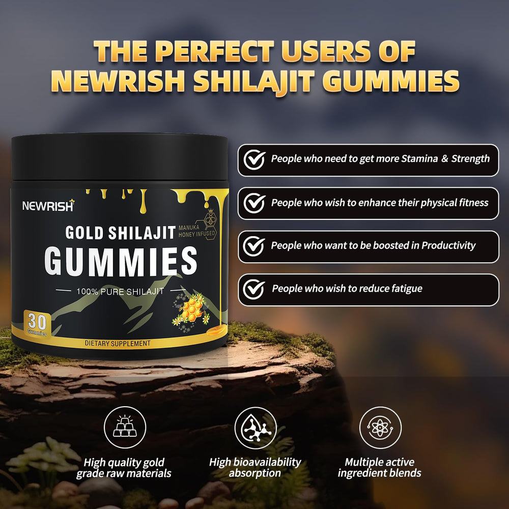 Newrish Shilajit Gummies on-the-go blister pack emphasizes portability